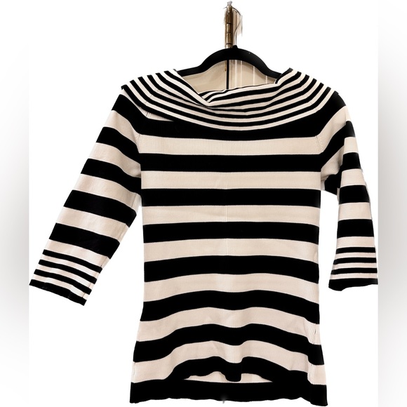 White House Black Market Knit Cotton Sweater Black and White Striped Size Large - Picture 3 of 4